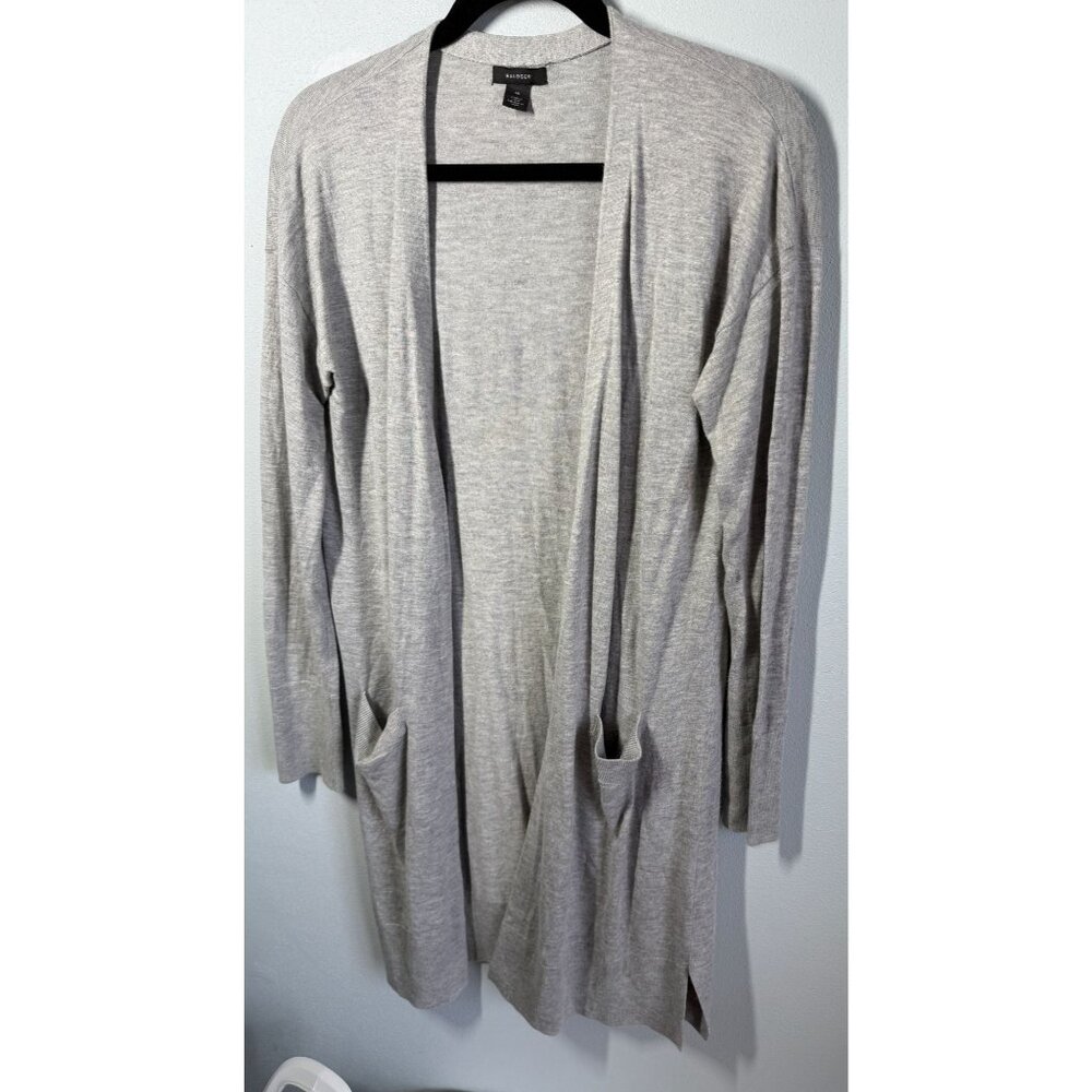 Halogen Long Cardigan Sweater Womens Medium Gray Duster Cashmere Blend Pockets